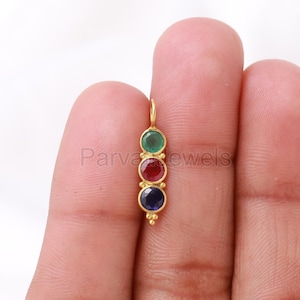 Natural Ruby Emerald Sapphire Gemstone 18K Solid Gold Charm Pendant, Minimal Handmade Gold Charm Pendant, Solid 18K GOLD, Gift for her,