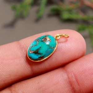 Natural Blue Copper Turquoise Charm, Solid 18K Gold Charm Pendant, Handmade Gold Charm, Copper Turquoise Dainty Charm, Minimalist Pendant