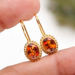 Natural Citrine Gemstone Solid 14k Gold Earrings, Gold Earrings, Citrine Dangle Earrings, Natural Citrine Earrings, Handmade Gold Earrings,
