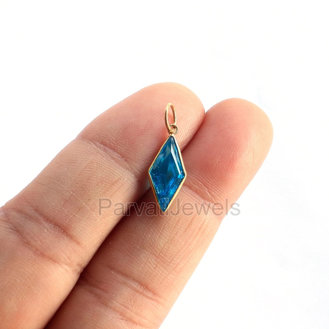 Beautiful Labcreated Blue Topaz Charm, 18k Solid Gold Charm, Handmade