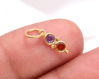 Natural Amethyst Citrine Gemstone 18K Solid Gold Charm Pendant, Minimal Handmade Gold Charm Pendant, Solid 18K GOLD, Gift for her, SOLID 18K