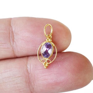 Natural 18k Solid Gold Amethyst Charm, 18K Gold Charm, Charm Necklace, Handmade Gold Charm, Gfit for Her, Gold Charm For Women