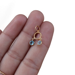 2 Stone Hanging Blue Topaz Charm, 18k Solid Gold Charm, Natural  Blue Topaz Charm, Pendant, Charm Necklace, Handmade Gold Charm Pendant