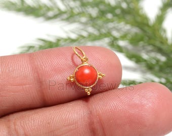 AA Natural Italian Red Coral Charm, 18k Solid Gold Charm, Coral Gold Charm, Gold Charm, Handmade Gold Charm, Birthstone Charm, Charm Pendant