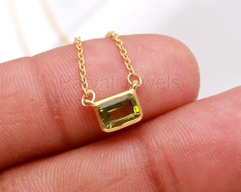Natural Green Peridot Necklace, 18k Solid Gold Necklace, Peridot Necklace, Handmade Gold Necklace, Peridot August Necklace, Gold Necklace,