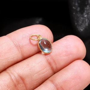 Natural Blue Topaz Oval Shaped Charm, Solid Gold Charm, Minimalist Gold Charm, Handmade Gold Charm, Dainty Charm,Blue Topaz Gemstone Charm,