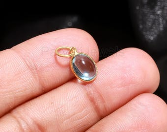 Natural Blue Topaz Oval Shaped Charm, Solid Gold Charm, Minimalist Gold Charm, Handmade Gold Charm, Dainty Charm,Blue Topaz Gemstone Charm,