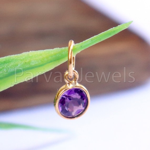 Amethyst Charm 18k Solid Gold Charm Natural Amethyst Charm Gold