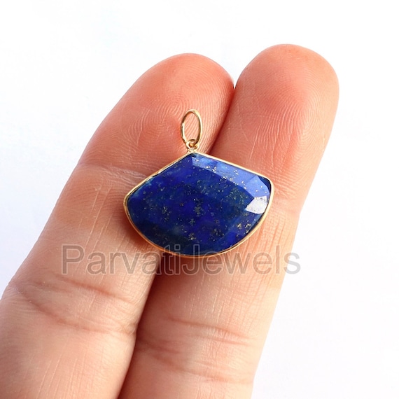 Natural Lapis Lazuli Charm, 18Kt Solid Gold Charm, Solid Gold Charm, Gold Charm, Handmade Gold Charm, Charm Pendant, Gift for Her