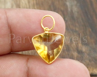 Handmade 18k Solid Gold Citrine Charm Pendant, Natural Gemstone Birthstone