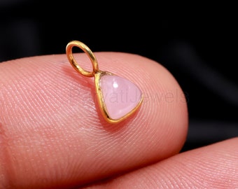 Natural Rose Quartz Charm, 18k Solid Gold Charm, AA Rose Quartz Charm, Gold Charm, Charm Pendant, Quartz Charm Necklace, Handmade Gold Charm