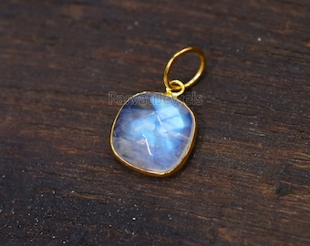 1 Pc Natural Rainbow Moonstone 18k Solid Gold Charm Pendant Jewelry, Moonstone Charm, 18K Solid Gold Charm, Handmade Gold Charm Jewelry
