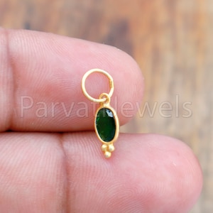 Green Tourmaline Charm, 18k Solid Gold Charm, Deep Green Tourmaline Charm, Gold Charm, Faceted Tourmaline Charm, Handmade Gold Charm