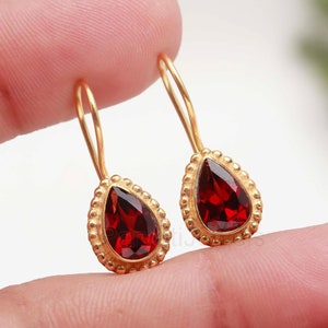 Natural Garnet Gemstone Earrings, Solid 18k Gold Earrings, Garnet Dangle Earrings, Gold Earrings, AA Red Garnet Earrings, Handmade Earrings