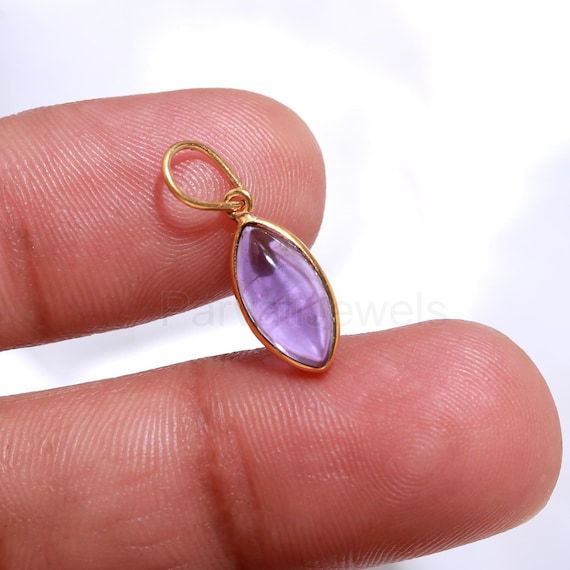 Collier Pendentif Or 18 Carats Améthyste Verte - Fait Main, Breloque Rectangle - Golden Radiance