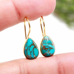 Blue Turquoise Gemstone Earring, 18k Yellow Gold, Gold Dangle Earring, Yellow Gold Dangle Earring, Turquoise Gemstone Earring
