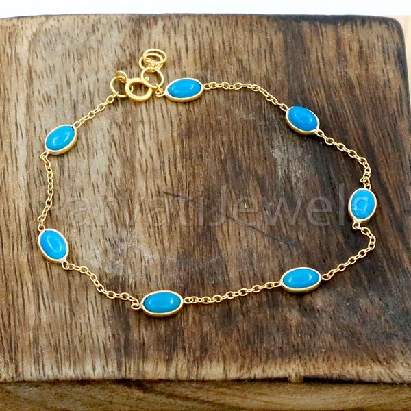 Turquoise Bracelets, 18k Solid Gold Bracelets, Handmade Gold Bracelets, Gold Bracelets, Wedding Gift for Wife, Gemstone Bracelets
