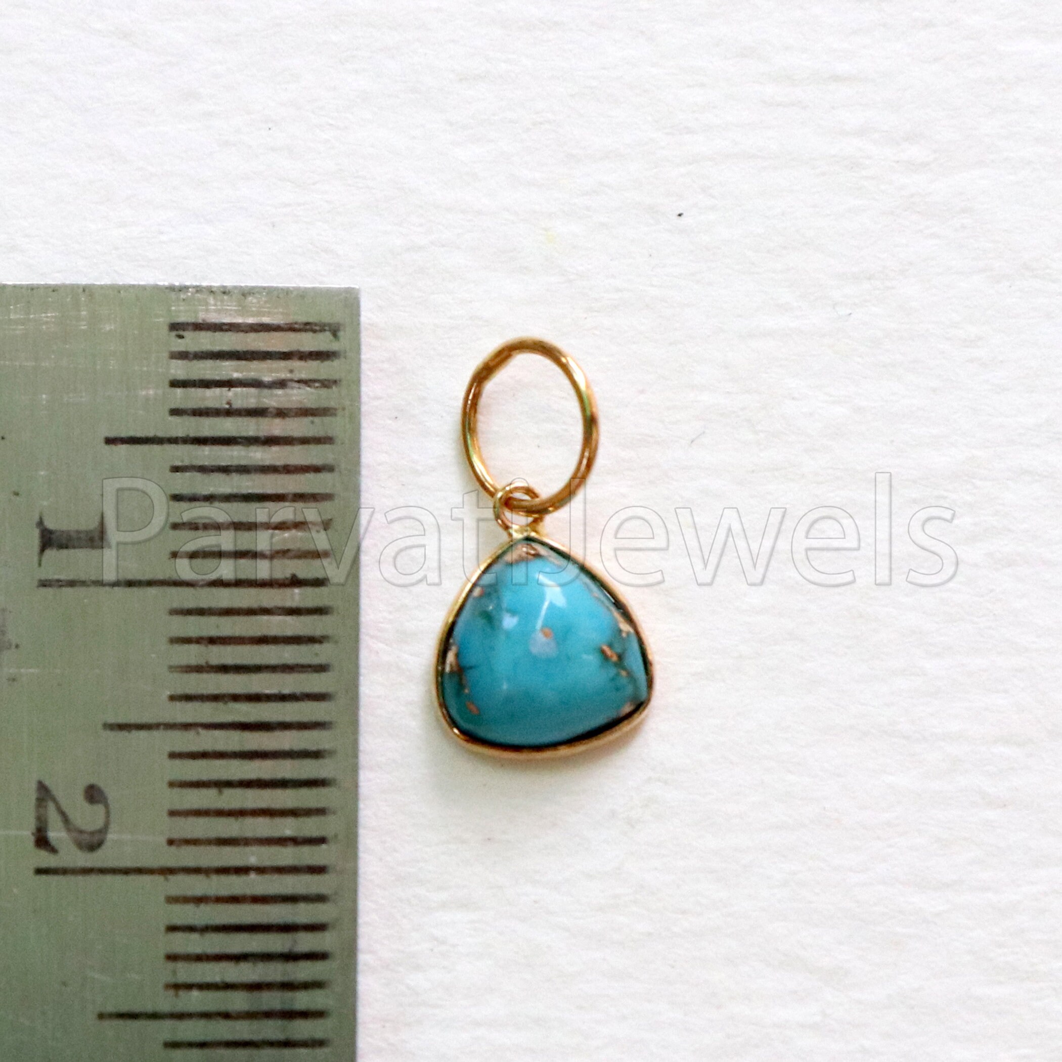 Pendentif Breloque Or 18 Carats - Turquoise Bleue Naturelle - Fait Main Inde - Neuf