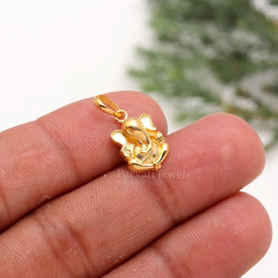Handmade 18K Solid Gold Pendant, Lord Ganesh Charm, Hindu Jewelry, Lucky Spiritual Gift, Fine Jewelry.