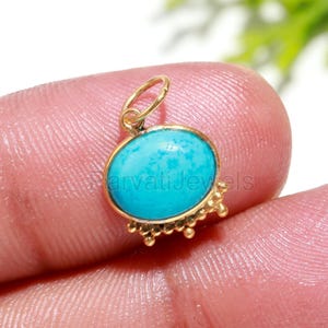Natural Blue Turquoise Charm, 18k Solid Gold Charm, Blue Turquoise Charm, Charm Necklace, Handmade Gold Charm, Charm Pendant, Gift For Her,