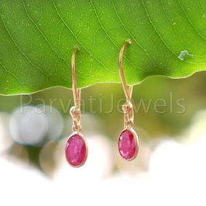 Natural Ruby Dangle Earring, Solid 18K Gold earrings, Dangle Gold Earring, AA Ruby Earring, Minimalist Dangle Earring, Birthstone Earrings