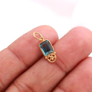 Lab Created Octagon Shaped London Blue Topaz Charm, Blue Topaz Gemstone Charm, Minimalist Gold Charm, Handcrafted Charm, Dainty Charm,