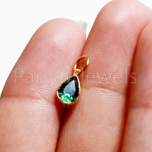 Natural Blue Tourmaline  18k Solid Gold Charm pendant, Blue Tourmaline Charm, DAINTY Tourmaline Charm , 18KT Solid Gold, Natural Tourmaline,