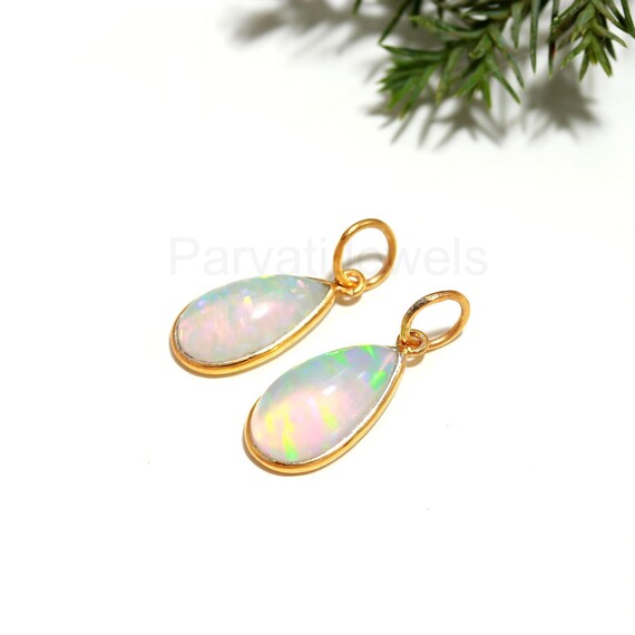 Pendentif Opale éthiopienne Naturelle - Or 18 Carats Massif - Charme Fait Main Pour Collier