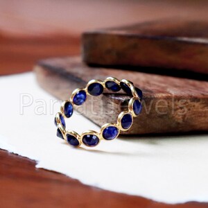 Natural Sapphire Eternity Band Ring, 18k Solid Gold Sapphire Ring, Handmade Eternity Gold Ring, Sapphire Engagement Ring, Birthstone Band