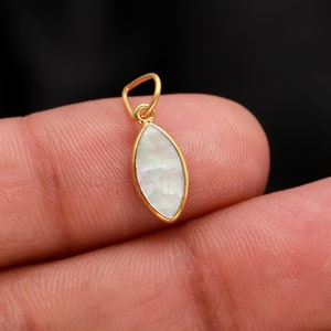 Natural Mother Of Pearl Charm, 18k Solid Gold Charm, Pearl Gold Charm , Pear Charm Pendant, June Birthstone Gold Charm, Handmade Gold Charm,