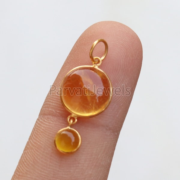 Beautiful Citrine Charm, 18k Solid Gold Charm, Citrine Gold Charm, Gold Charm, Cabochon Citrine Charm, Handmade Gold Charm, Gift For Her