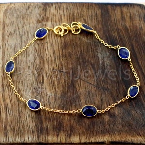 Sapphire Bracelets, 18k Solid Gold Bracelets, Handmade Gold Bracelets, Gold Bracelets, Wedding Gift for Wife, Gemstone Bracelets