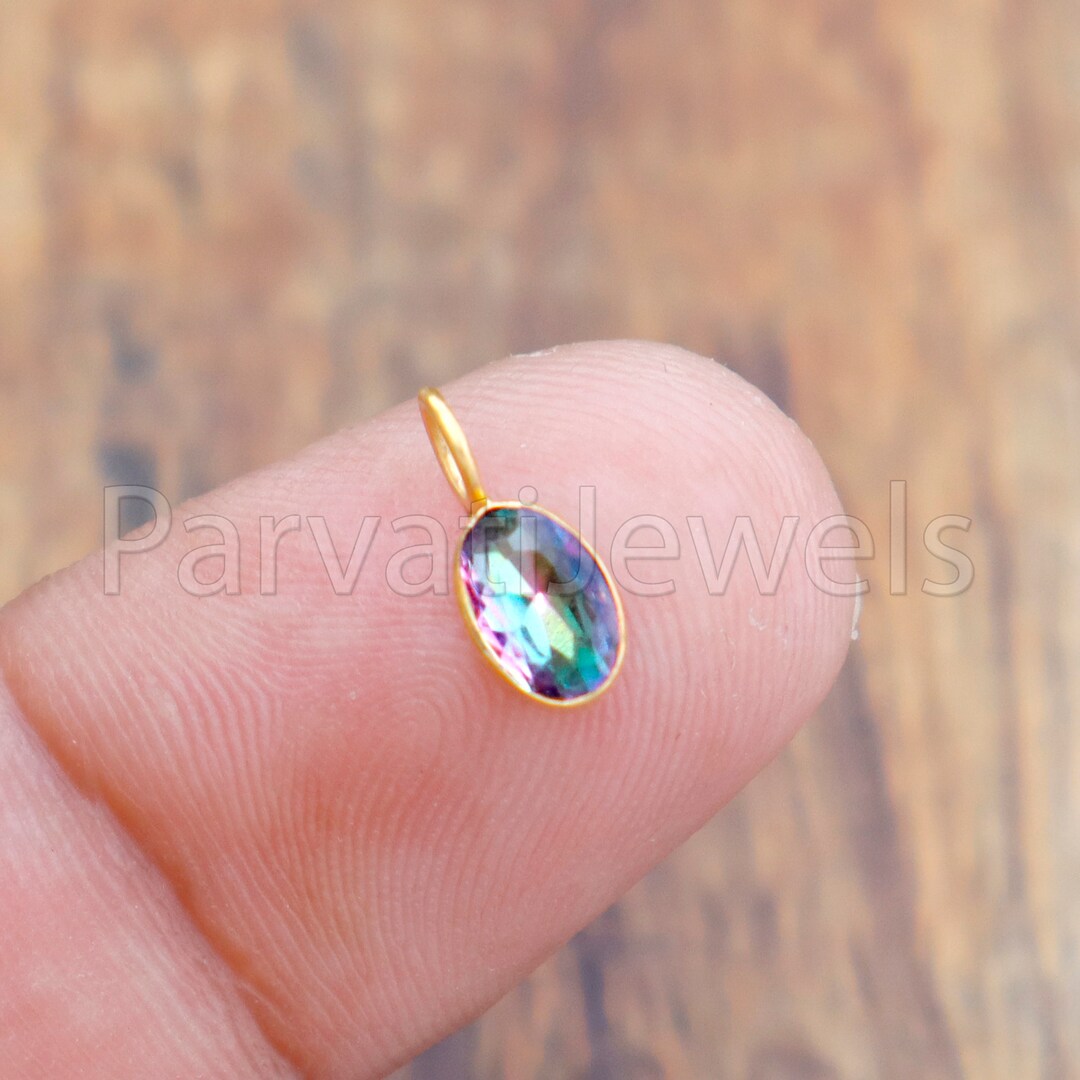 Mystic Topaz Charm, 18k Solid Gold Charm, Mystic Topaz Gold Charm, Gold Charm, Charm Pendant