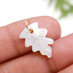 Natural Mother of Pearl Charm, 18k Solid Gold Charm, Mother of Pearl Leaf Charm, Pearl Charm Necklace, Charm Pendant, Handmade Gold Charm