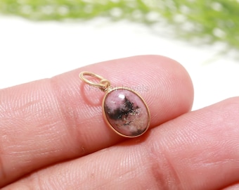 Natural Rhodonite Gold Charm, 18k Solid Gold Charm, Rhodonite Charm, Gold Charm, Charm Pendant, Charm Necklace, Handmade Gold Charms