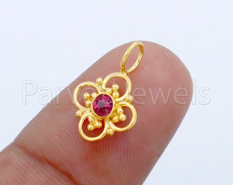 Natural Ruby Charm, 18k Solid Gold Charm, Handmade Gold Charm, Designer Charm Pendant, Charms Necklace, Ruby Charm