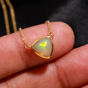 Natural Ethiopian Opal 18k Solid Gold Charm, Opal Pendant Necklace, Handmade Gold Necklace, Opal Gold Necklace, October Birthstone Necklace
