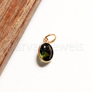 AA Green Tourmaline  18k Solid Gold Charm pendant, Natural Green Tourmaline Charm, Handmade Charm, Solid Gold Charm, Birthstone Gold Charm