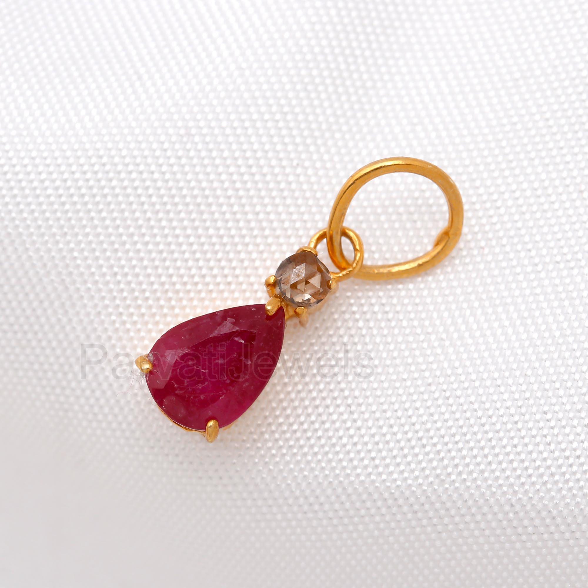 Charming Ruby Ruby Rose Cut Diamond Charm, Solid 18K Gold Charm, Ruby Charm Pendant ...
