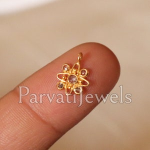 Natural RoseCut Diamond Charm Pendant, Antique Rose Cut Diamond , 9x9 mm Round, 18k Solid Gold Charm, Dainty charm, 4Mm Bail, 18K Solid Gold