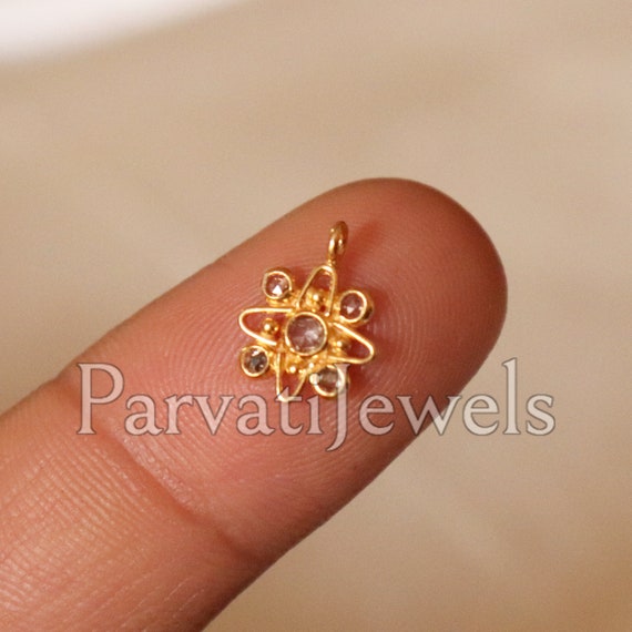 Pendentif Diamant Naturel Rose Taille Gris 4 Mm En Or Jaune 14k - Sans Chaîne