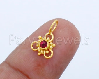 Natural Ruby Charm, 18k Solid Gold Charm, Handmade Gold Charm, Designer Charm Pendant, Charms Necklace, Ruby Charm