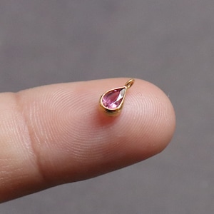 AA Pink Tourmaline Charm, 18K gold charms pendant, 4x6 mm pear shape, Natural Tourmaline Gold Charm, Birthstone Gold Charm, Gift For Her