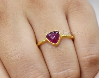 Handmade Trillion Ruby Solid Gold Ring, Rare Gemstone
