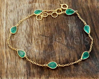 Emerald Bracelets, 18k Solid Gold Bracelets, Handmade Gold Bracelets, Gold Bracelets, Wedding Gift for Wife, Gemstone Bracelets
