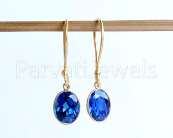 Blue Sapphire dangle Earring, Dangle Earring, Blue Sapphire Earring, Minimalist Dangle Earring, Solid 18K Gold Earring, Gift for her,