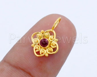 Natural Ruby Charm, 18k Solid Gold Charm, Handmade Gold Charm, Designer Charm Pendant, Charms Necklace, Ruby Charm