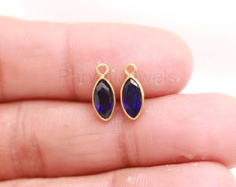 天然サファイアイヤリング、ソリッド18Kゴールド、ラウンドサファイア