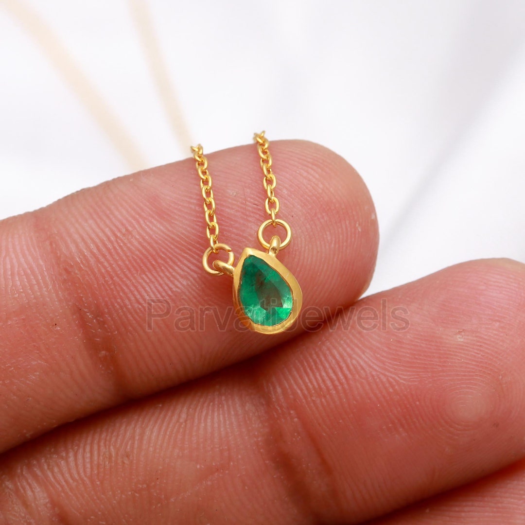 Natural Emerald Necklace, Solid 18k Gold Pendant Necklace, Natural — free download