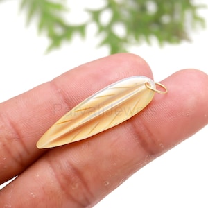 Natural Mother of Pearl Charm, 18k Solid Gold Charm, Mother of Pearl Leaf Charm, Pearl Charm Necklace, Charm Pendant, Handmade Gold Charm,